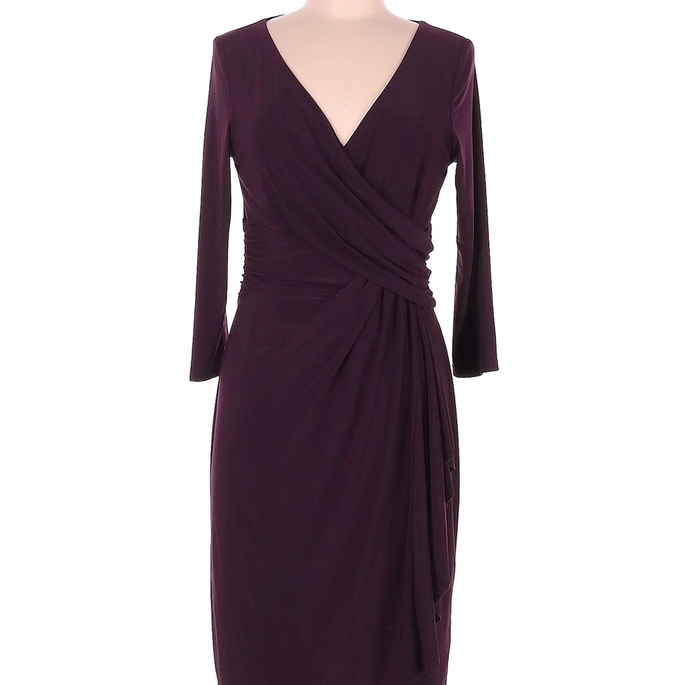 Chaps 3/4 Sleeve V Neck Wrap Dress
